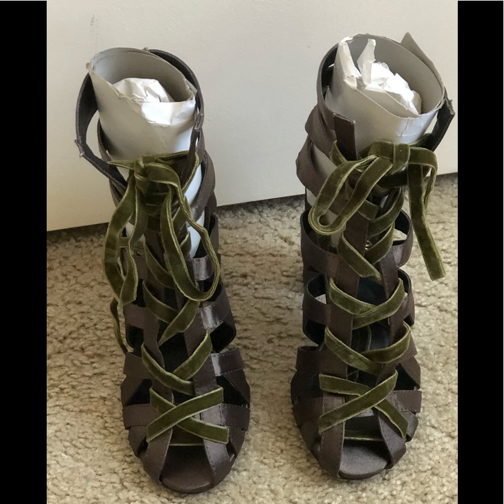 Gladiator Sateen Caged Chunky Heels